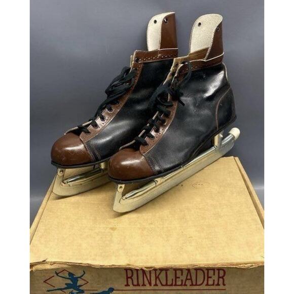 50s 60s Canadian Ringleader Figure Ice Skates Mens Brown Black Size 12 W/ Box main image 6
